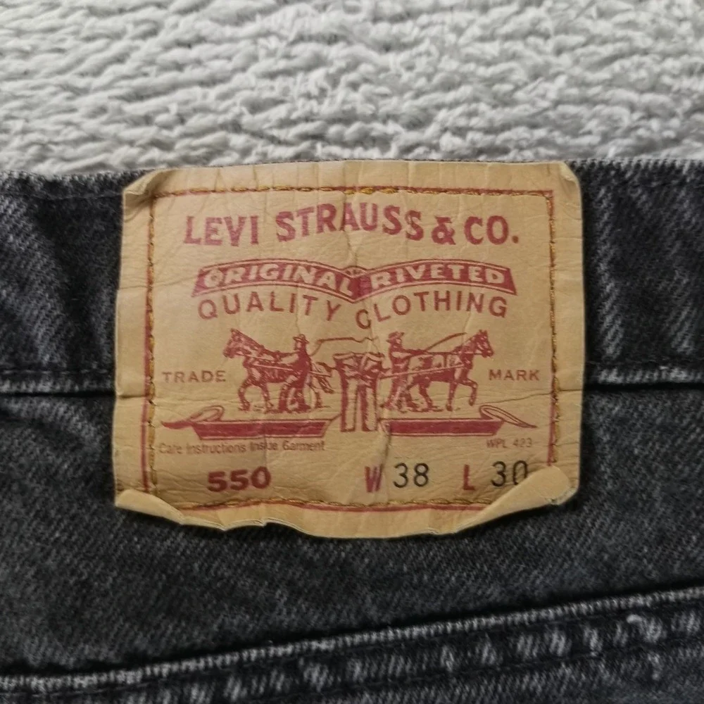 VTG Levis 550 Jeans Mens 38x30 Black Relaxed‎ Tapered Light Wash Y2K Denim